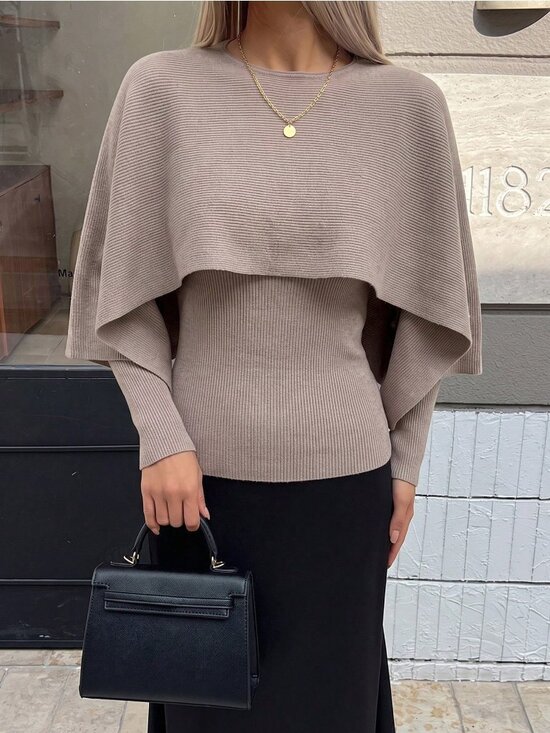 MODA ME COUTURE Sweaters - Dusty Purple Casual Women's Ribbed Knit Cloak Sleeve Pullover Top